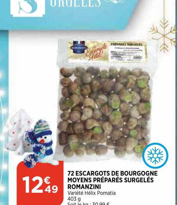72 escargots de bourgogne moyens préparés surgelés romanzini