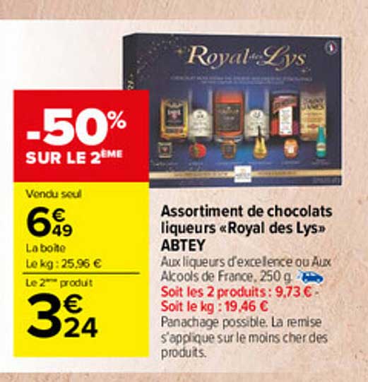 assortiment de chocolats liqueurs «royal des lys» abtey