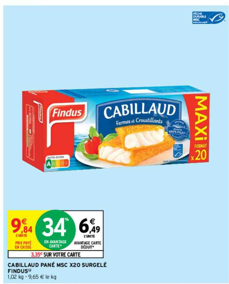 cabillaud pan msc x20 surgelé findus