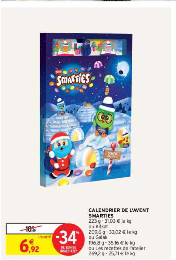 calendrier de l'avent smarties -34% remise immédiate