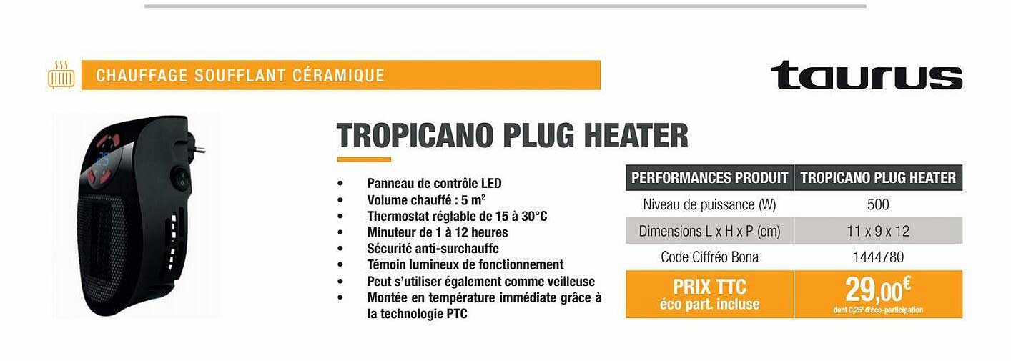 chauffage soufflant céramique tropicano plug heater