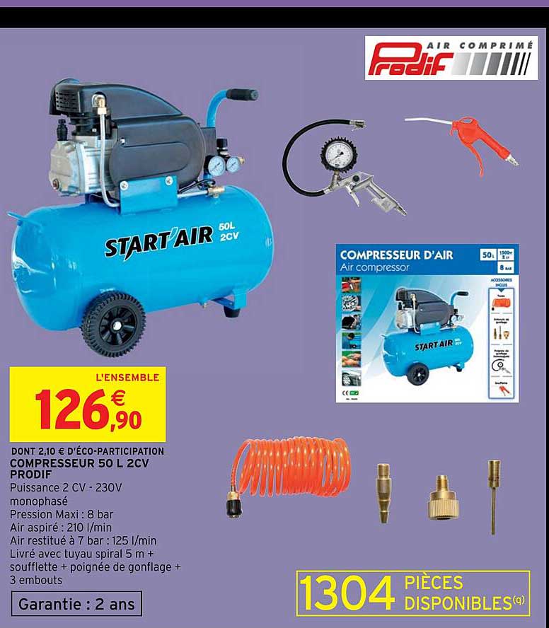 compresseur 50 l 2cv prodif