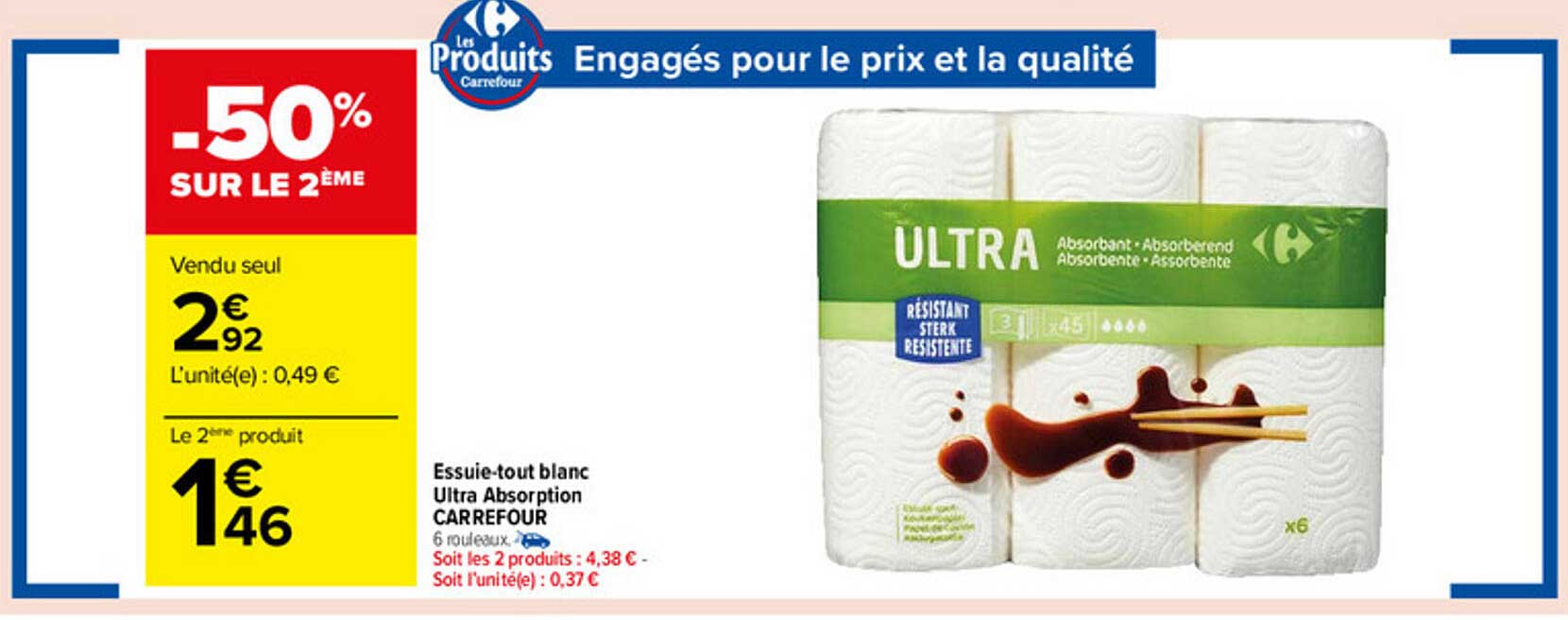 essuie-tout blanc ultra absorption carrefour
