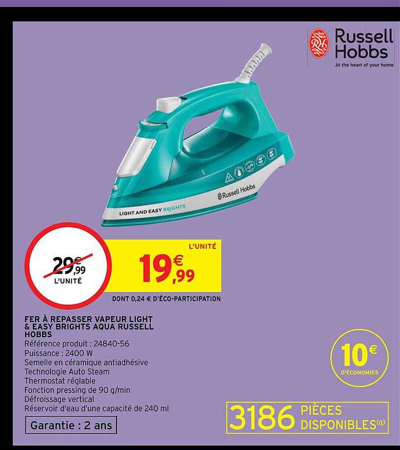 fer à repasser vapeur light & easy brights aqua russell gobbs