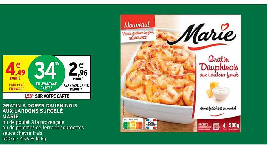 gratin à dorer dauphinois aux lardons surgelé marie