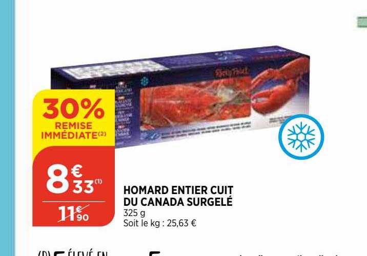 homard entier cuit du canada surgelé 30% remise immédiate