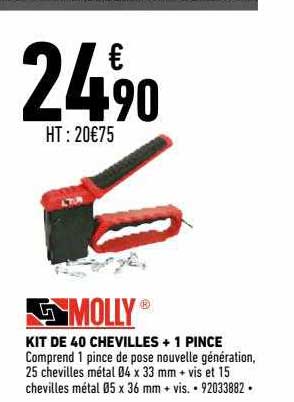 kit de 40 chevilles + 1 pince molly