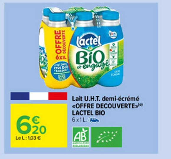 lait u.h.t. demi-écrémé «offre découverte» lactel bio