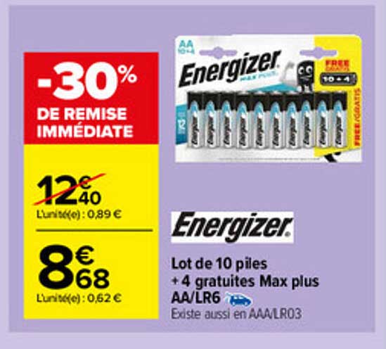lot de 10 piles + 4 gratuites max plus aa-lr6 energizer