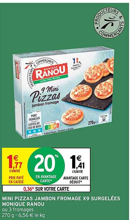 mini pizzas jambon fromage x9 surgelées monique ranou