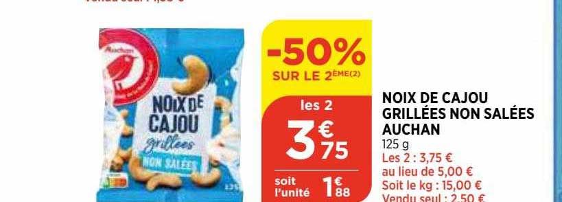 Noix De Cajou Grillées Non Salées Auchan