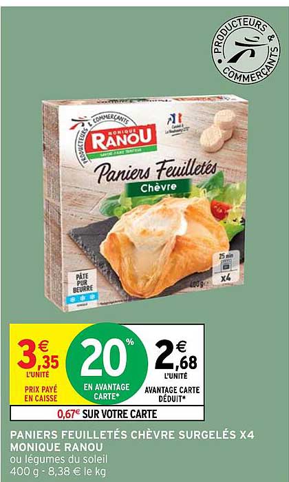 paniers feuilletés chèvre surgelés x4 monique ranou