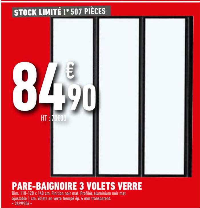 pare-baignoire 3 volets verre