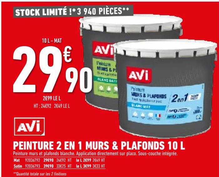 peinture 2 en 1 murs & plafonds 10 l avi