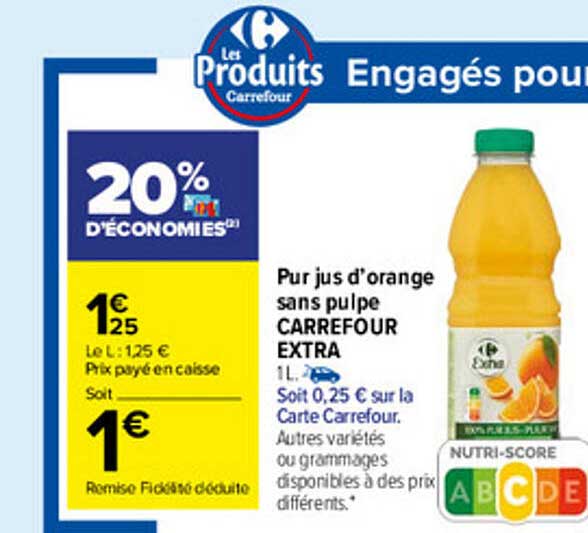 Pur Jus D'orange Sans Pulpe Carrefour Extra