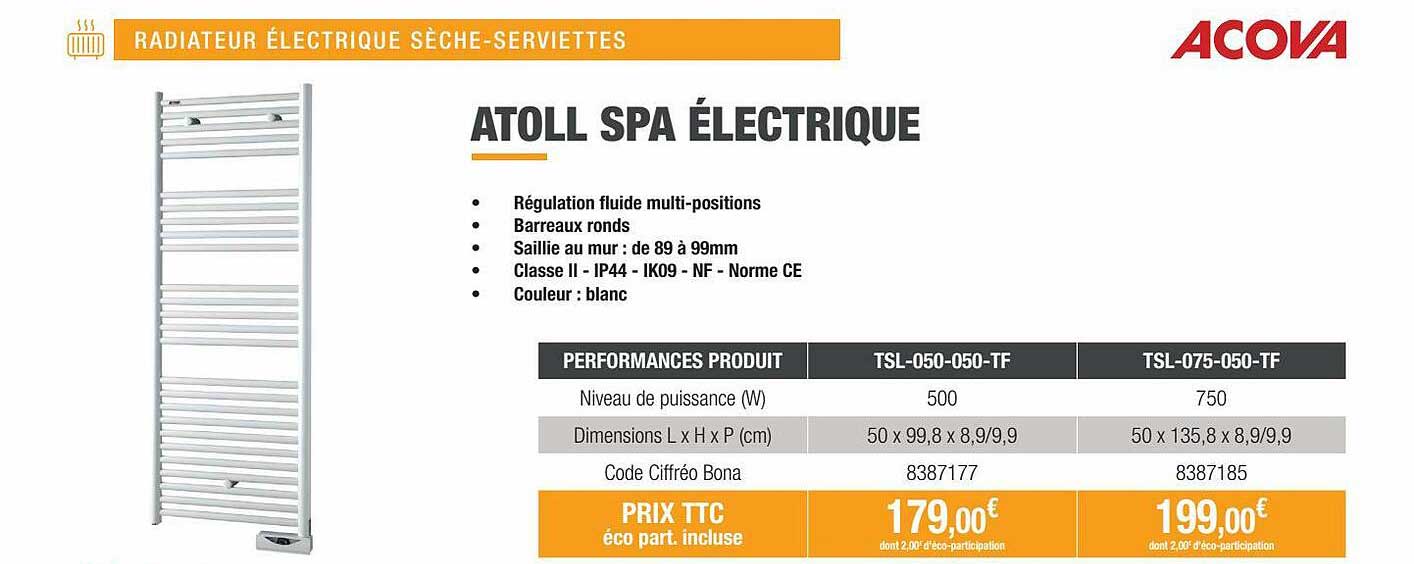 radiateur électrique sèche-serviettes atoll spa électrique acova