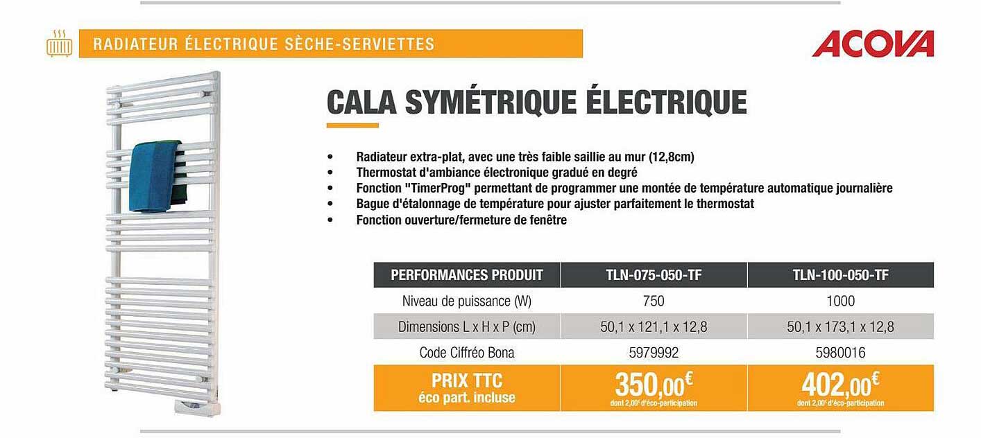 radiateur électrique sèche-serviettes cala symétrique électrique acova