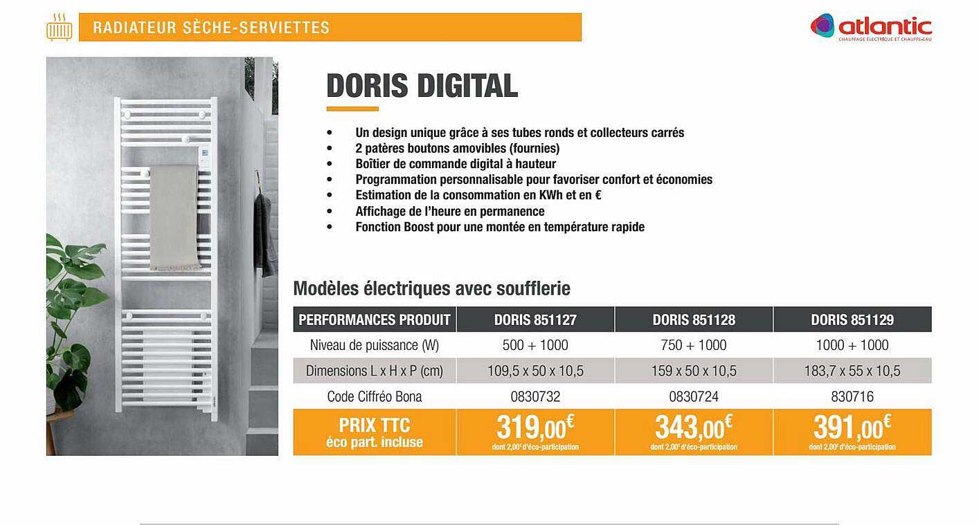 radiateur sèche-serviettes doris digital atlantic