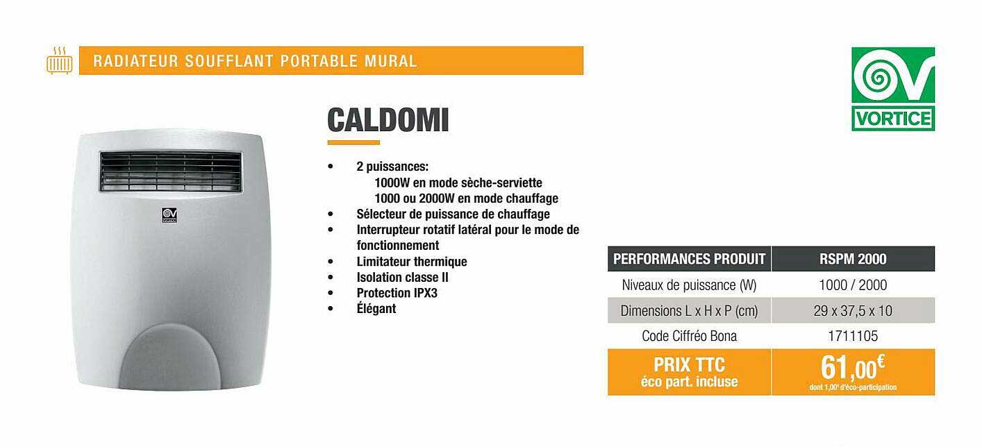 radiateur soufflant portable mura caldomi