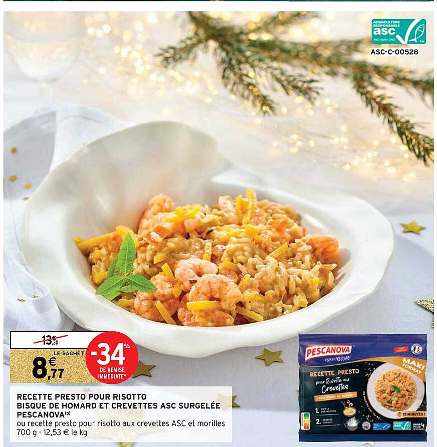 recette presto pour risotto bisque de homard et crevettes asc surgelée pescanova