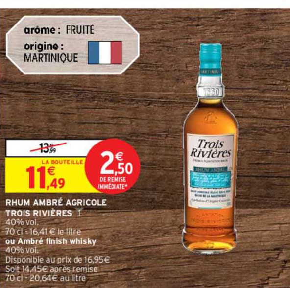 rhum ambré agricole trois rivières ou ambré finish whisky