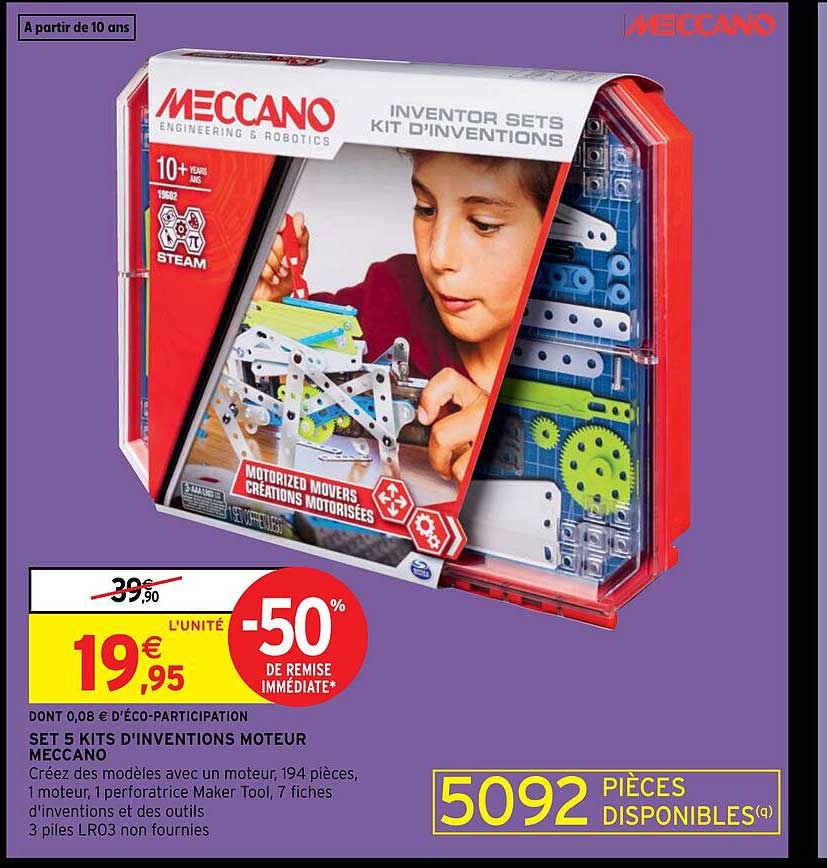 set 5 kits d'inventions moteur meccano