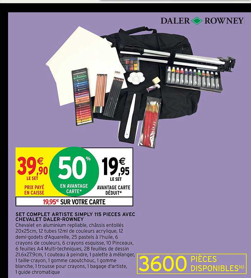 set complet artiste simply 115 pièces avec chevalet daler-rowney