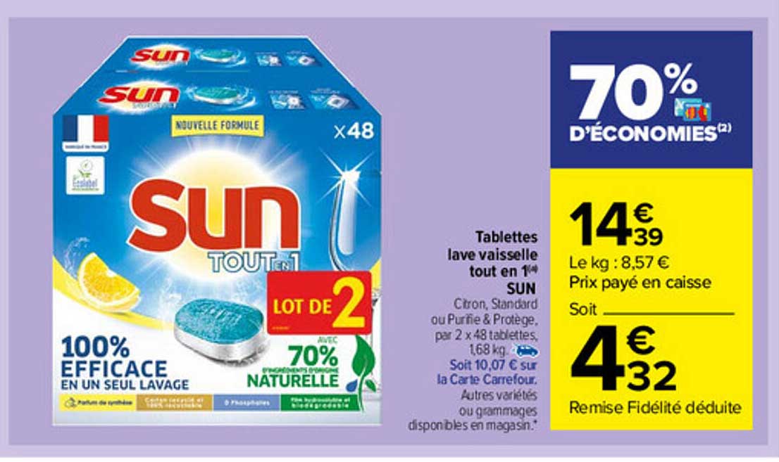 tablettes lave vaisselle tout en 1 sun