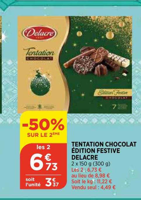 tentation chocolat édition festive delacre -50% sur le 2ème