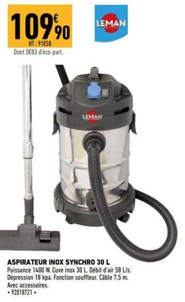 Aspirateur Inox Synchro 30l Leman