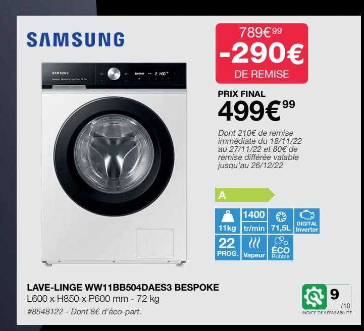lave-linge ww11bb504daes3 bespoke samsung