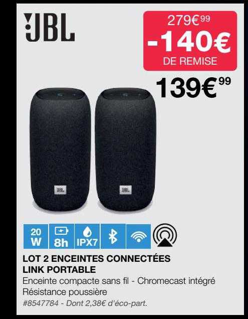 lot 2 enceintes connectées link portable jbl