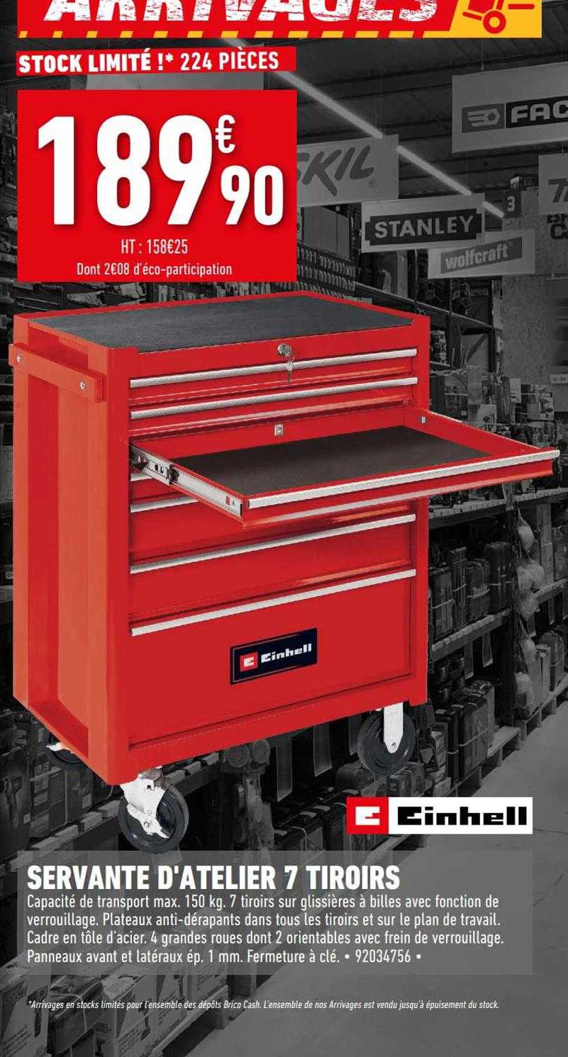 servante d'atelier 7 tiroirs einhell