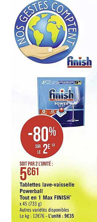 tablettes lave-vaisselle powerball tout en 1 max finish