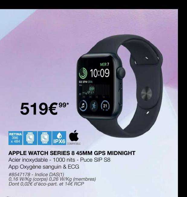 apple watch séries 8 45 mm gps midnight