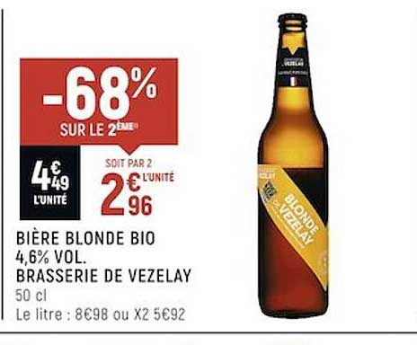 bière blonde bio 4,6% vol. brasserie de vezelay