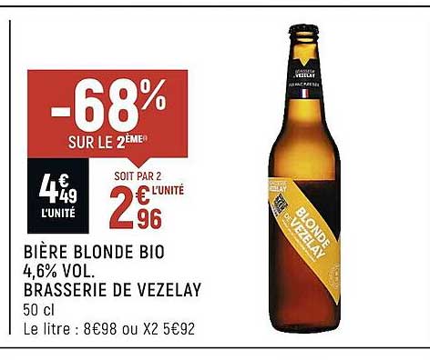 bière blonde bio 4,6% vol. brasserie de vezelay