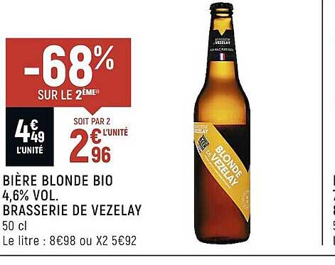 bière blonde bio 4,6% vol. brasserie de vezelay