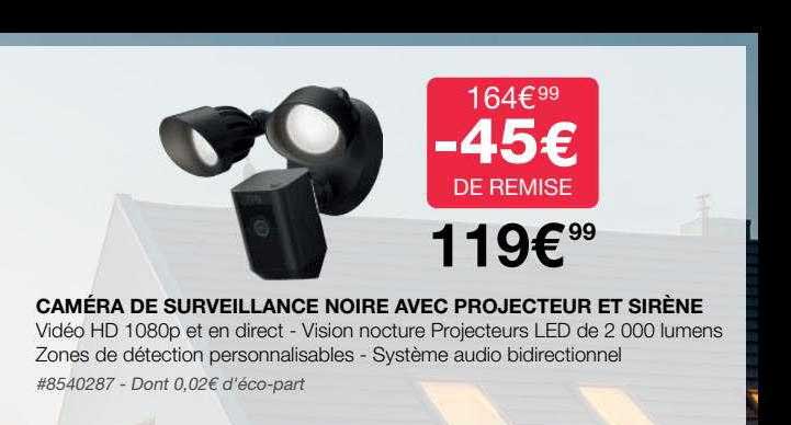Caméra De Surveillance Noire Avec Projecteur Et Sirène