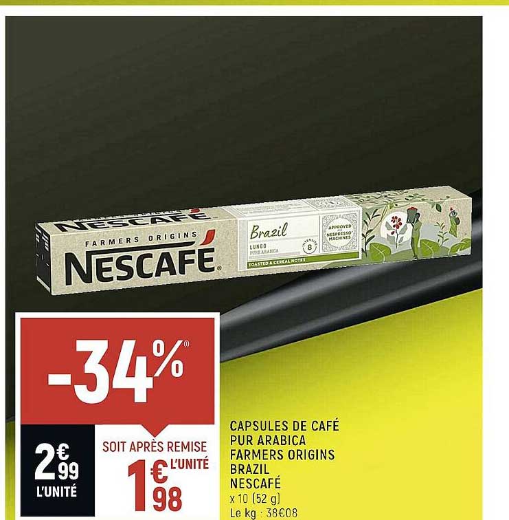 capsules de café pur arabica farmers origins brazil nescafé