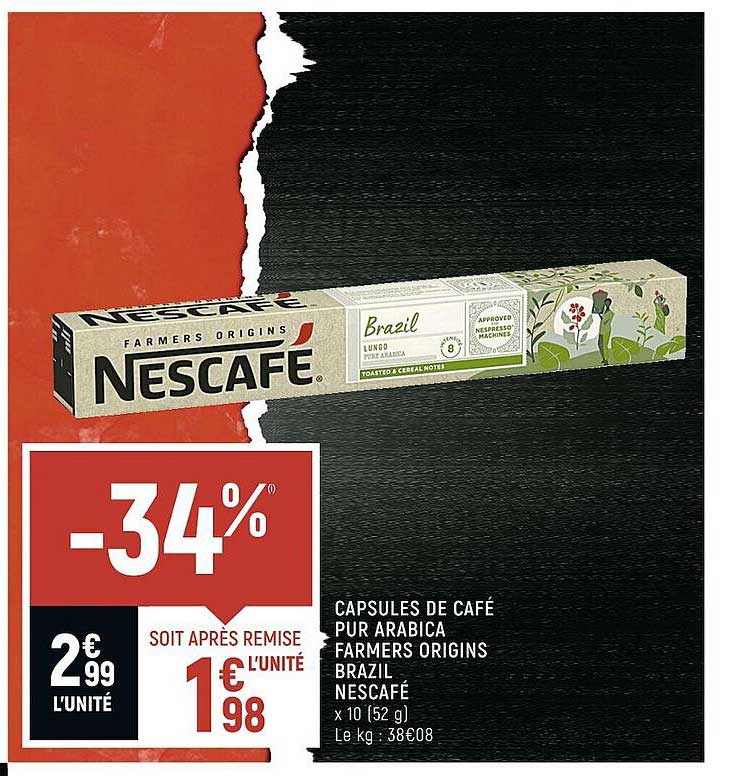 capsules de café pur arabica farmers origins brazil nescafé