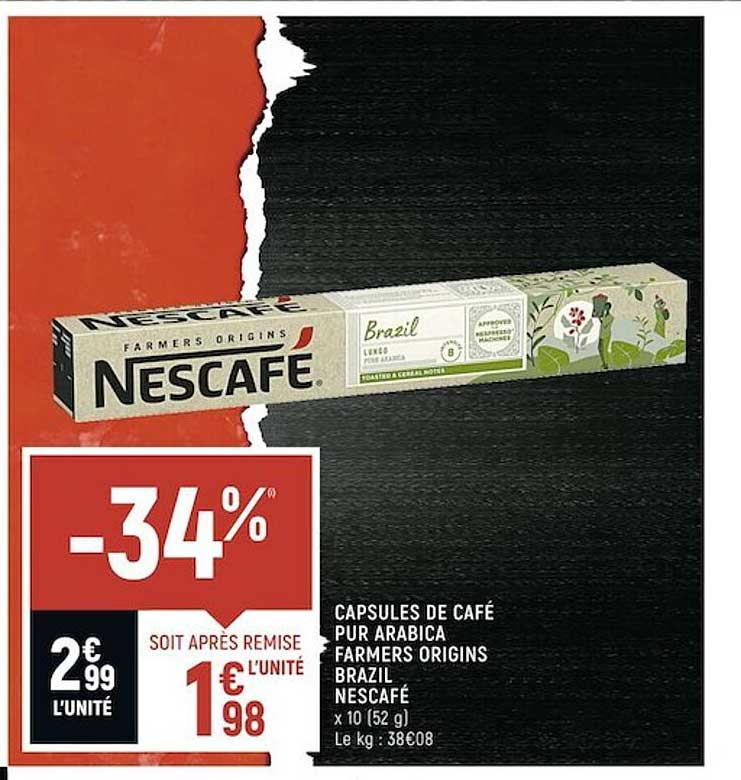 capsules de café pur arabica farmers origins brazil nescafé