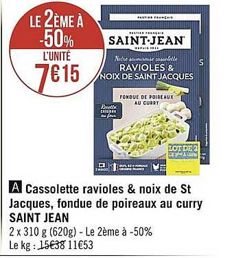 cassolette ravioles & noix de st jacques, fondue de poireaux au curry saint jean