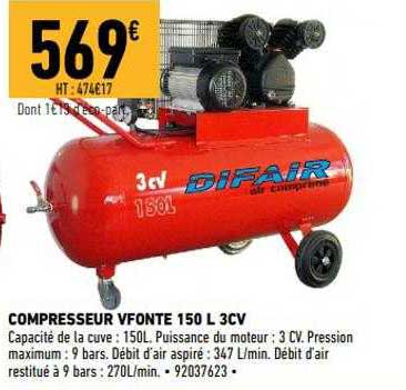 compresseur vfonte 150l 3cv difair