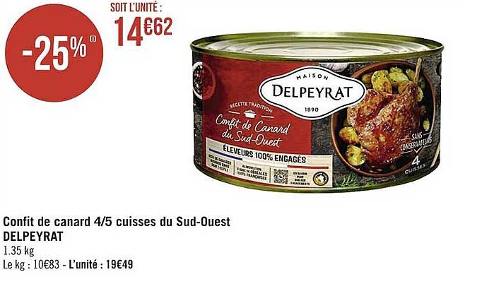 confit de canard 4-5 cuisses du sud-ouest delpeyrat