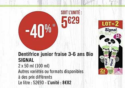 dentifrice junior fraise 3-6 ans bio signal