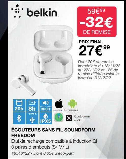 écouteurs sans fil soundform freedom belkin