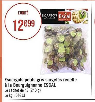 escargots petits gris surgelés recette à la bourguignonne escal