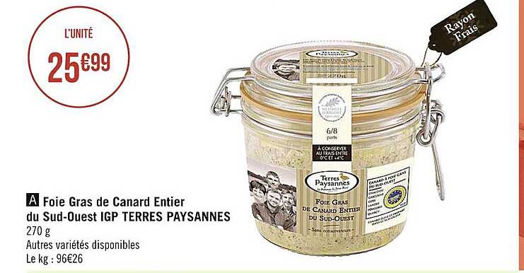 foie gras de canard entier du sud-ouest igp terres paysannes