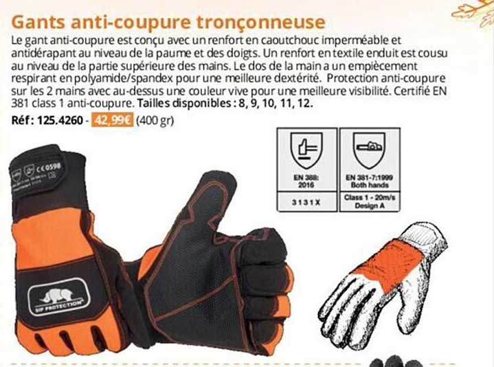 gants anti-coupure tronçonneuse